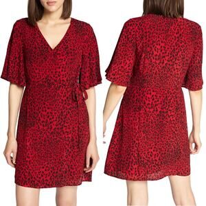 Sanctuary Girl On Fire Red Leopard Print Short Sleeve Faux Wrap Dress